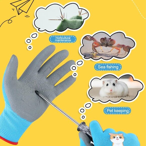 Paknada Kids Garden Gloves 3Pair Latex Coated Pink Yellow Blue Anti-Slip Cartoon - Picture 5 of 11
